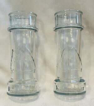 Red Lobster Lighthouse Drinking Glasses 8" Tall Clear Swirl Glass VTG Lot Of 2